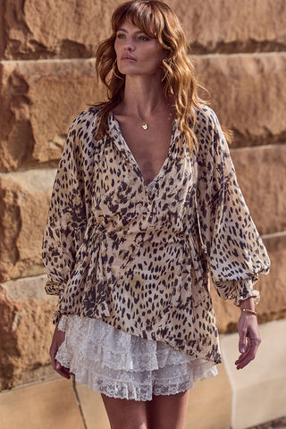 Snow Leopard Asymmetric Blouse